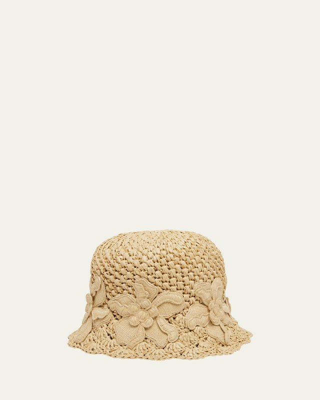 Floral Raffia Crochet Bucket Hat